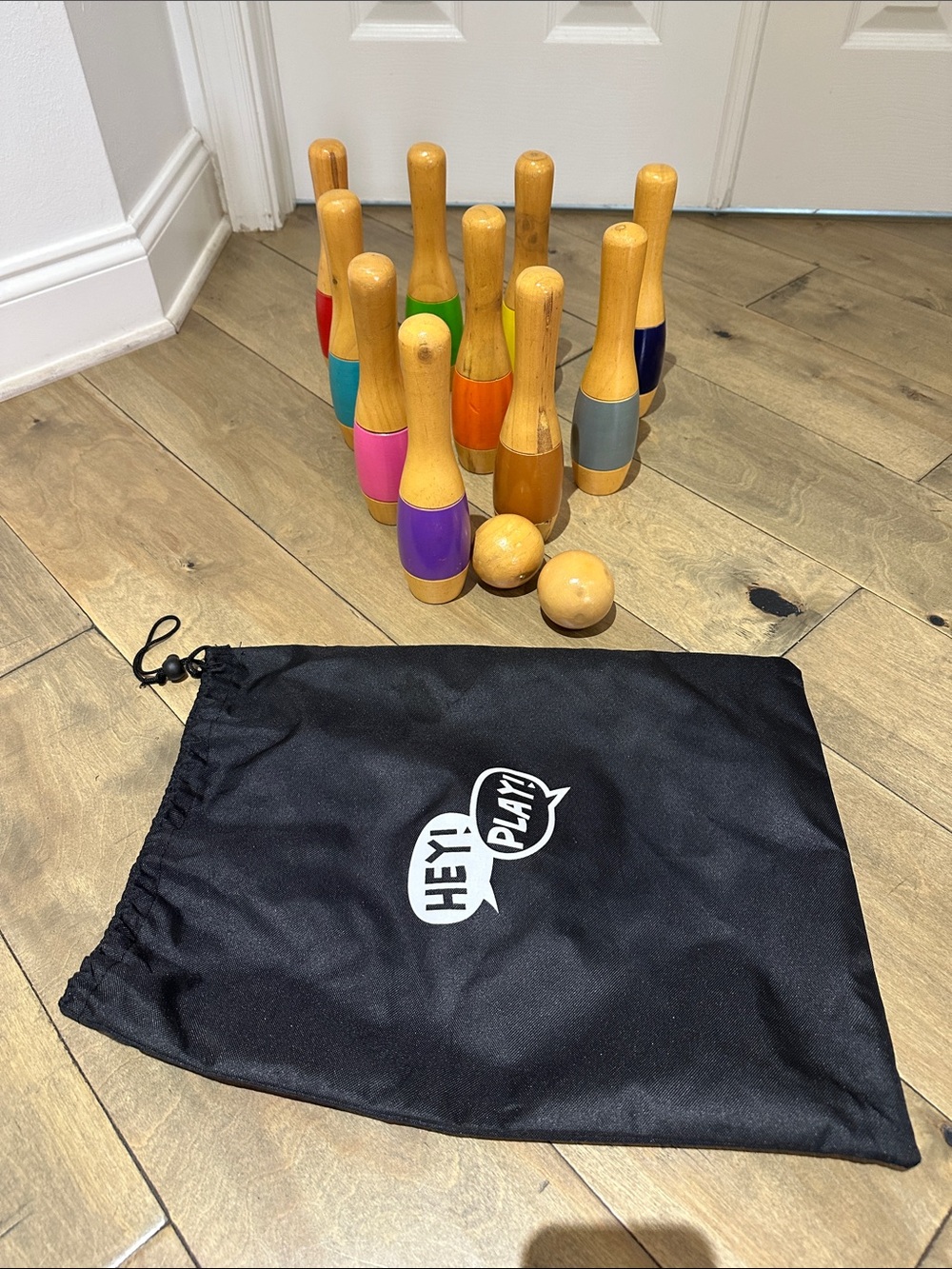 Wooden Bowling Set with Colorful Pins